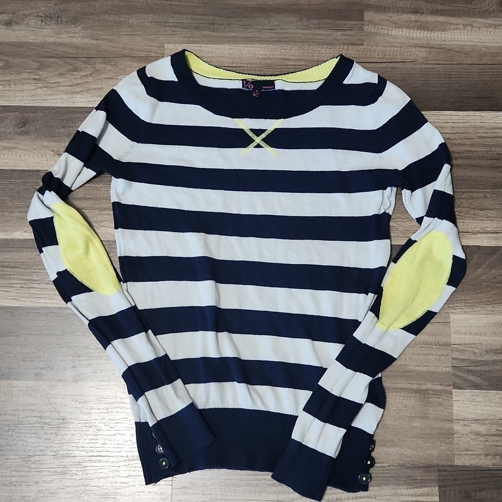 Striped Navy and White Sweater with Yellow Accents size Small